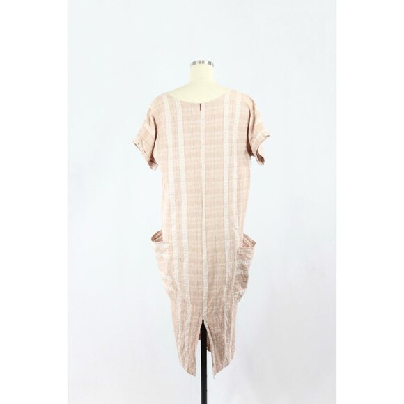 MEG Lazy Pink Red Plaid Check Cotton Seersucker Straight Midi Dress, Size M - Picture 3 of 15